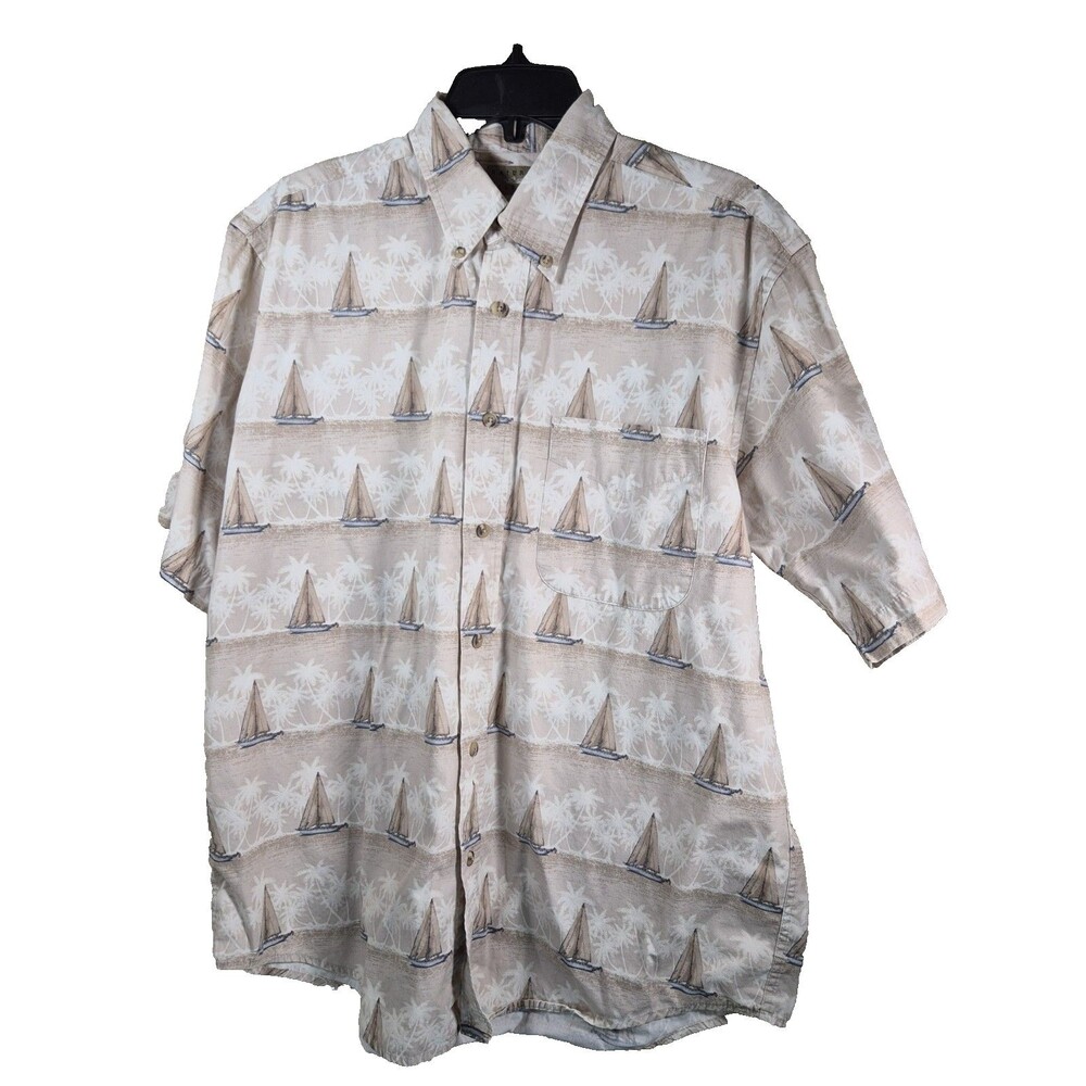 VTG Natural Issue Mens Medium Button Down Shirt Nautical Graphic Short Sleeve
